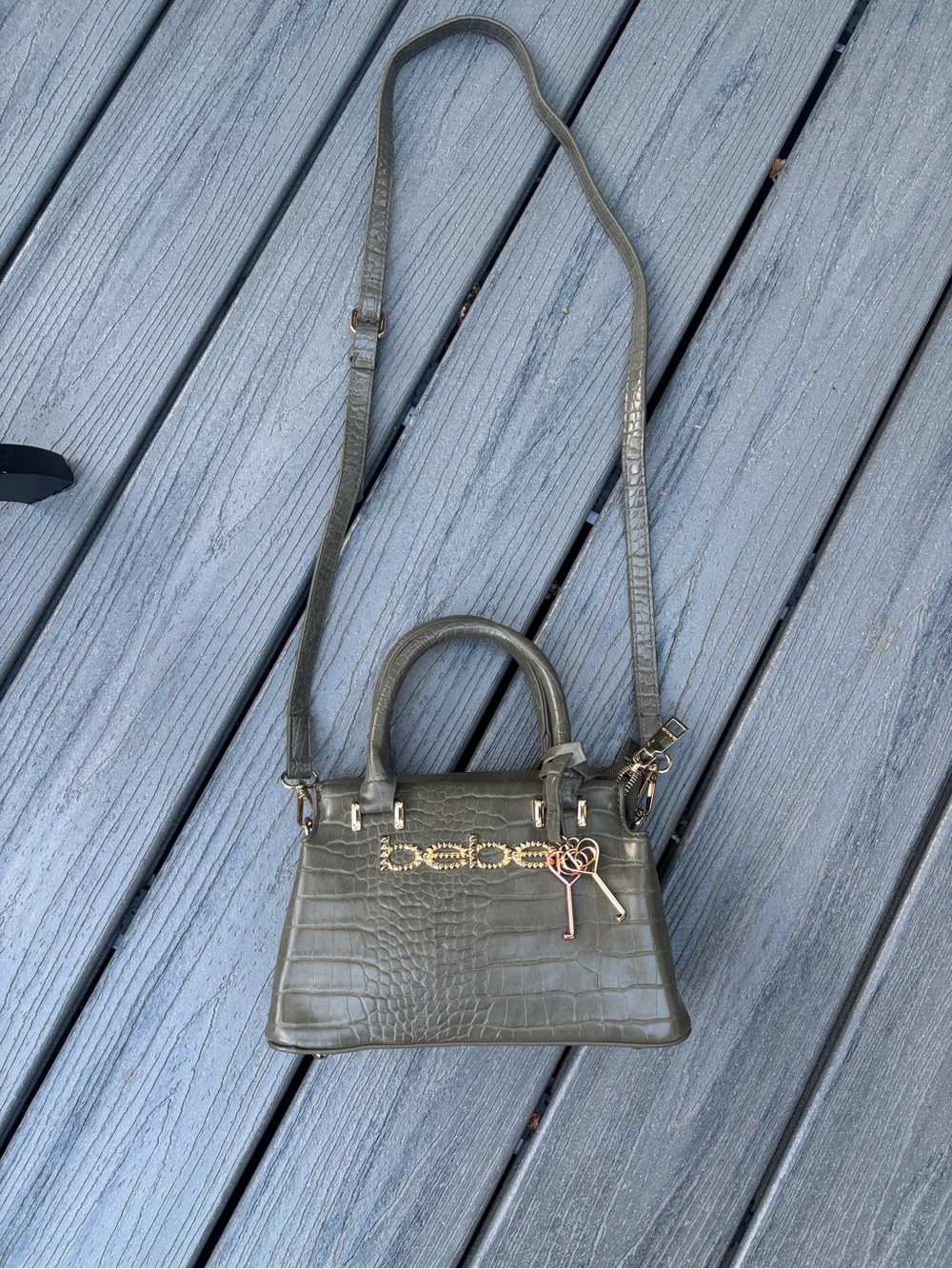 NWOT bebe Olive Croc-Embossed Mini Satchel with Gold Charm